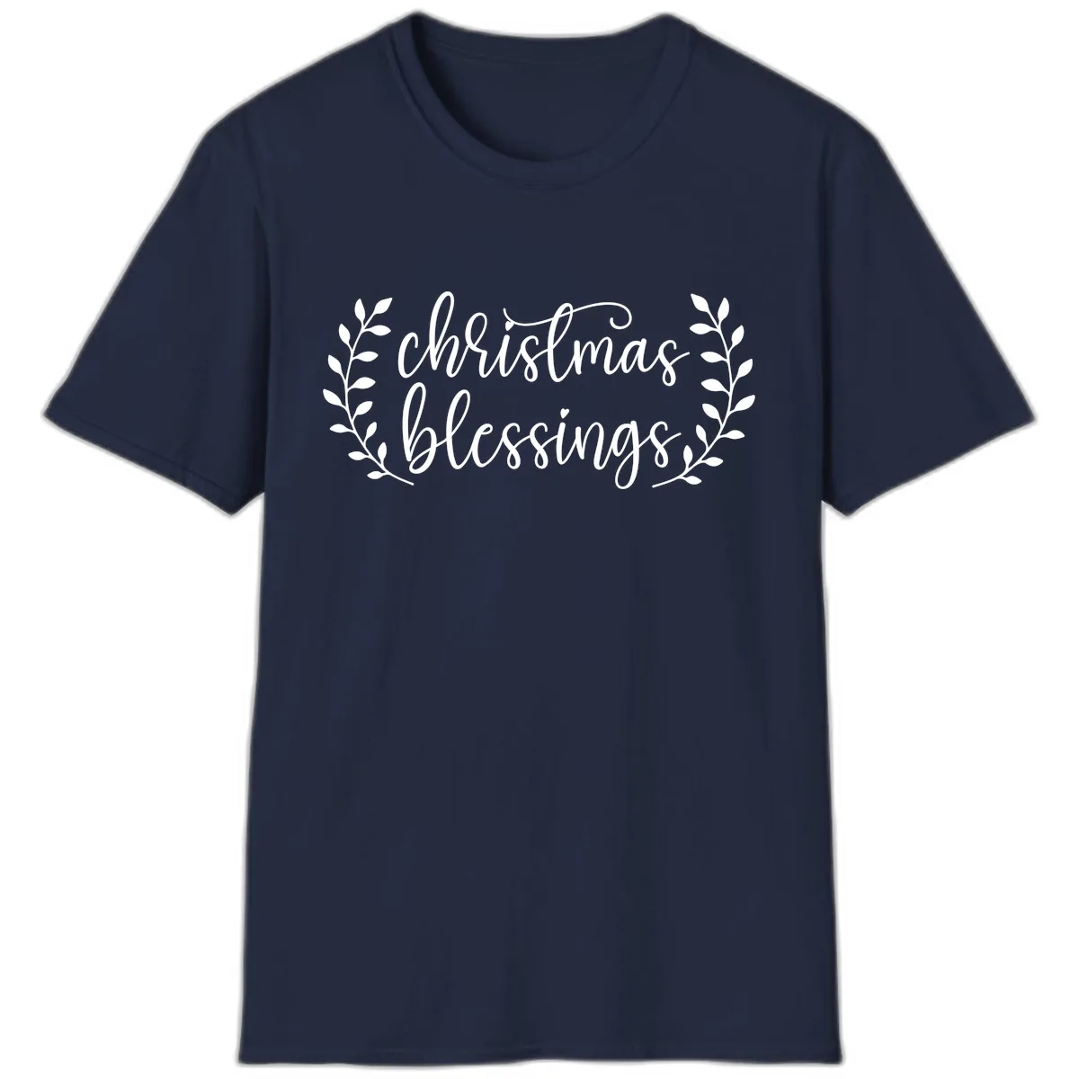 Christmas Blessings Elegant Script Design T-Shirt in Navy