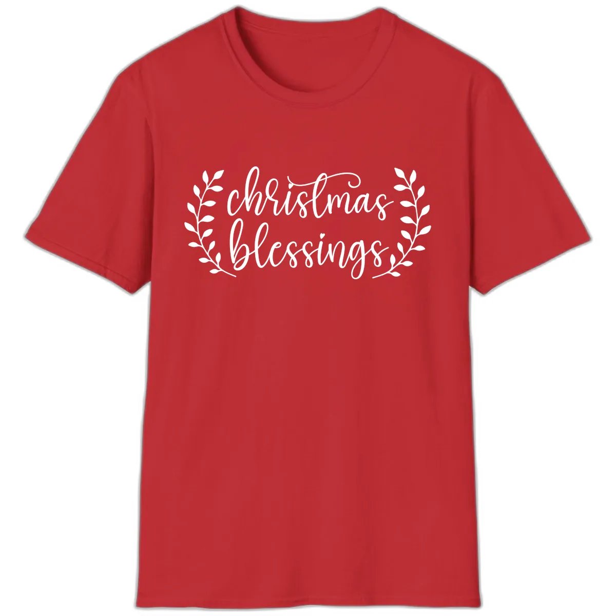 Christmas Blessings Elegant Script Design T-Shirt in Red