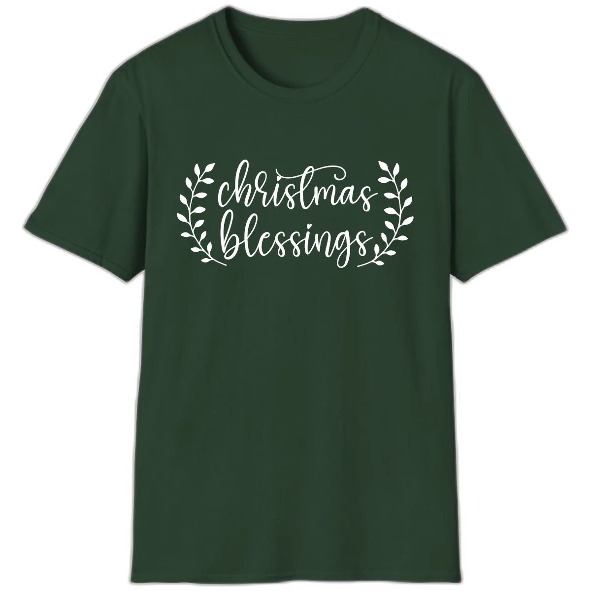 Christmas Blessings Elegant Script Design T-Shirt in Forest Green