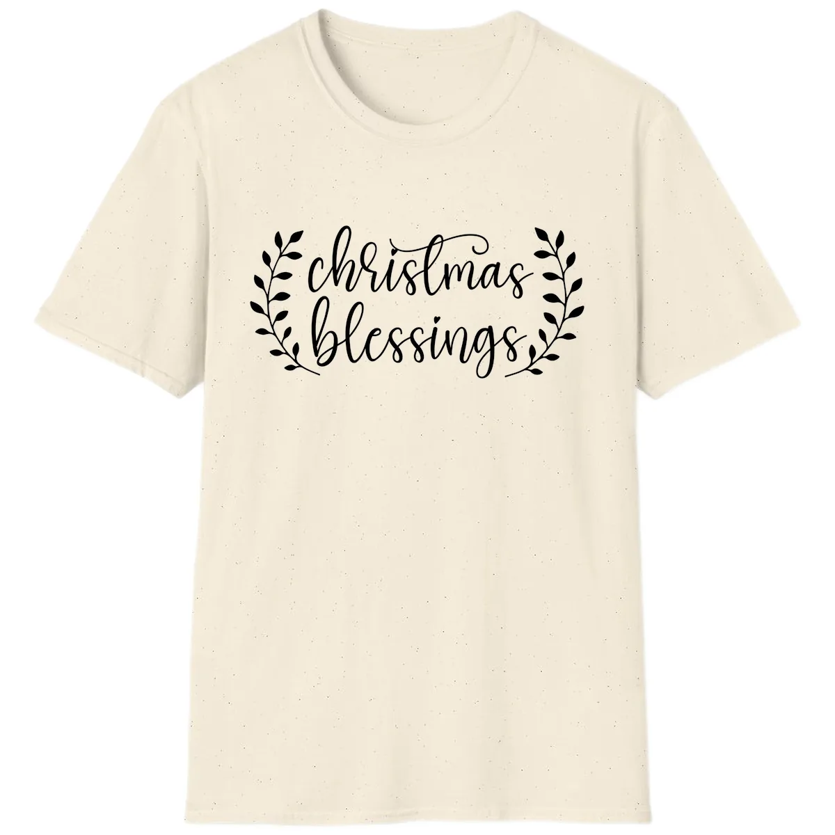 Christmas Blessings Elegant Script Design T-Shirt in Natural