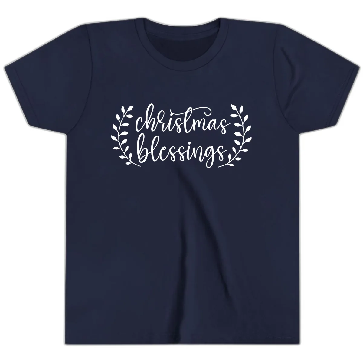 Christmas Blessings Elegant Script Design Youth T-Shirt in Navy