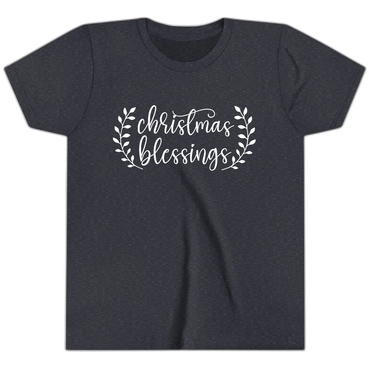 Christmas Blessings Elegant Script Design Youth T-Shirt in Heather Navy