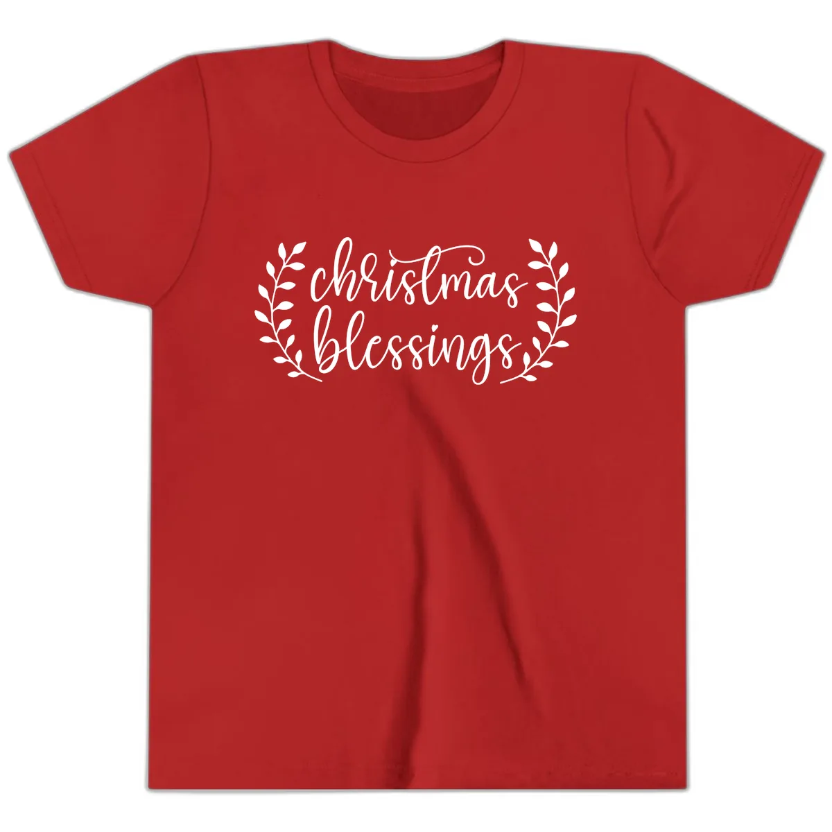 Christmas Blessings Elegant Script Design Youth T-Shirt in Red