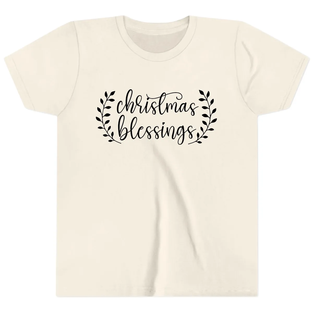 Christmas Blessings Elegant Script Design Youth T-Shirt in Natural