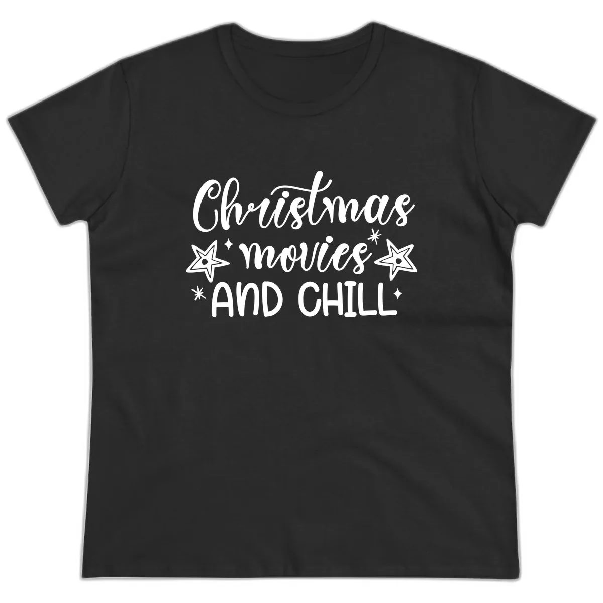 Christmas Movies And Chill Design Ladies Tee in Black