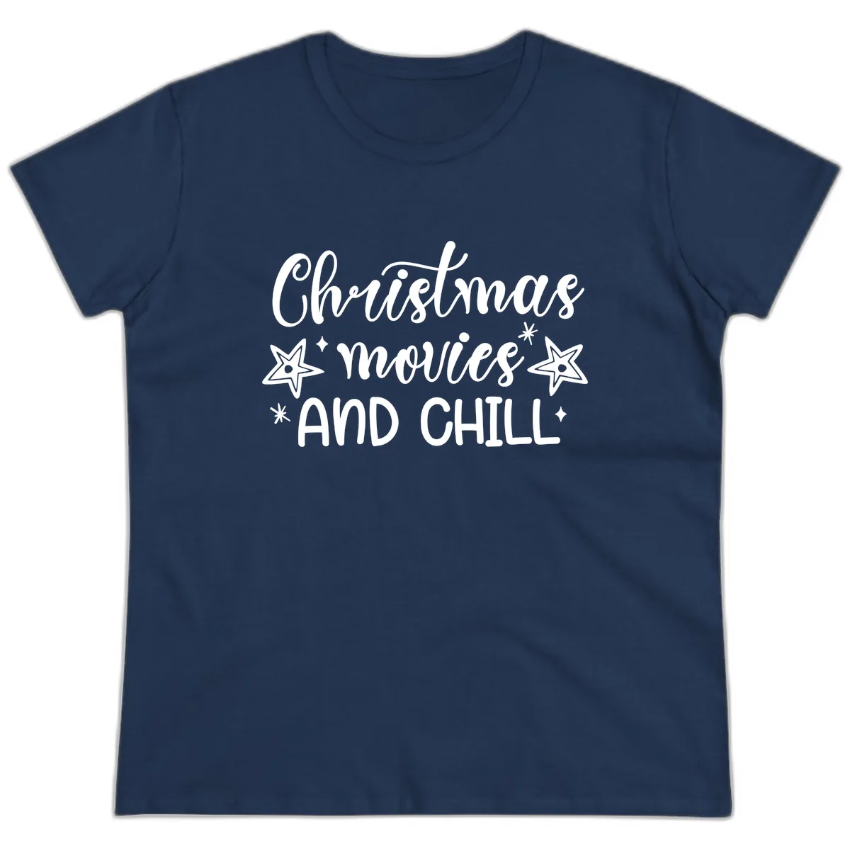 Christmas Movies And Chill Design Ladies Tee in Navy
