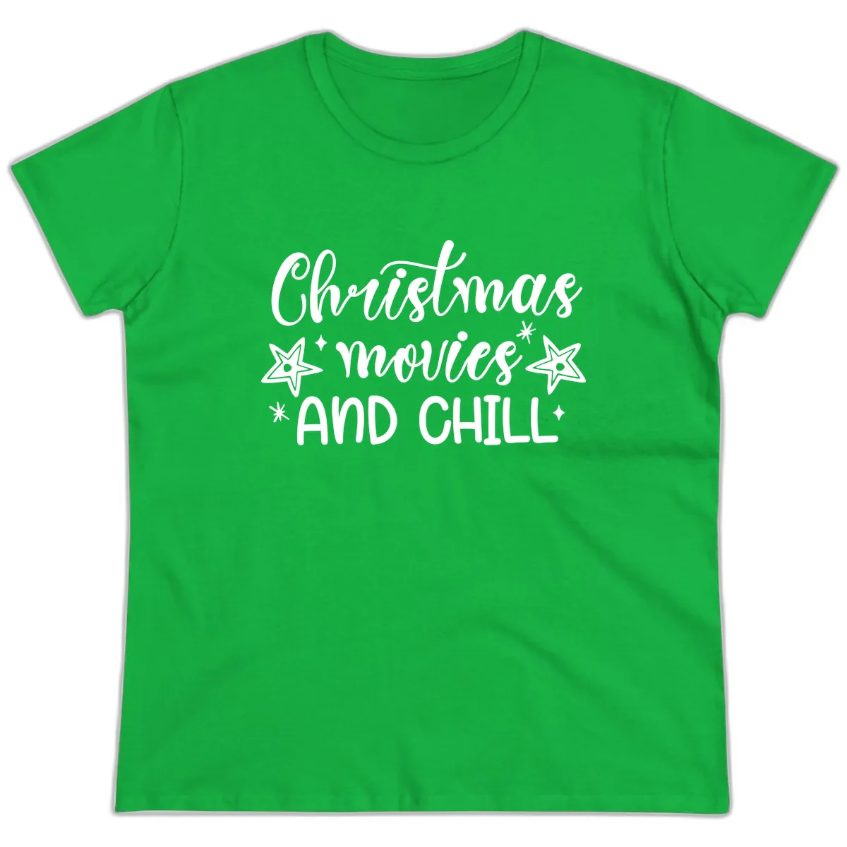 Christmas Movies And Chill Design Ladies Tee in Irish Green