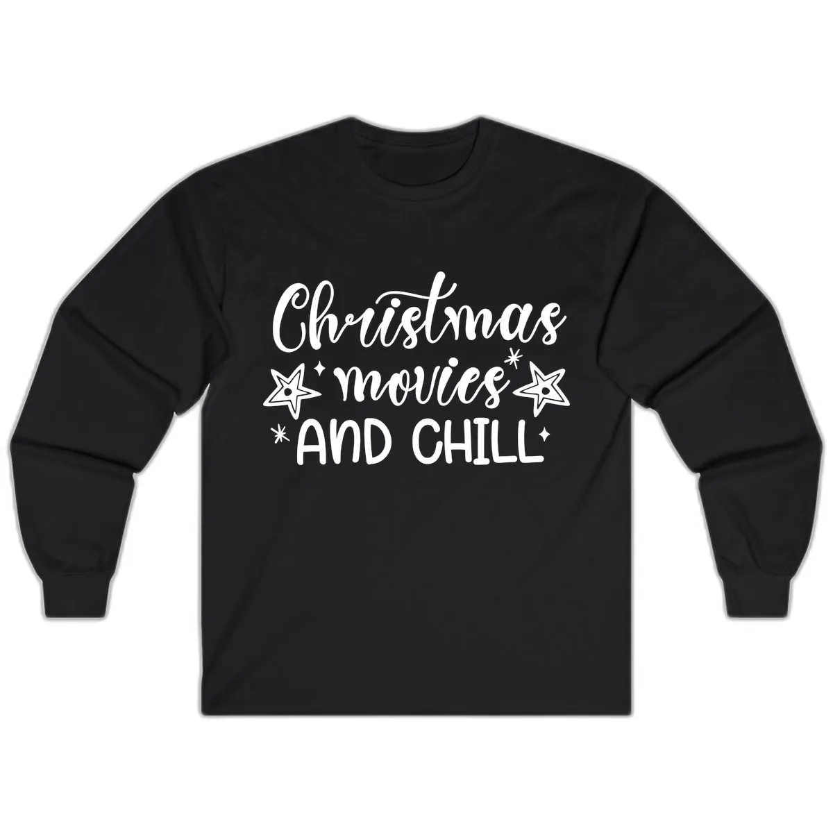 Christmas Movies And Chill Design Long Sleeve in Black