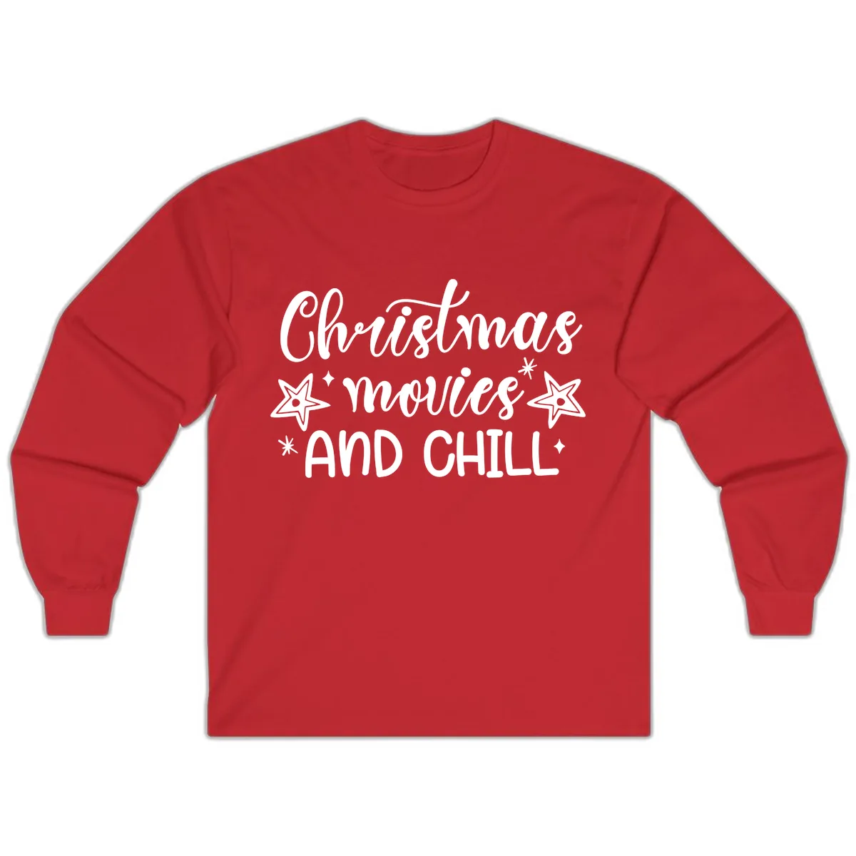 Christmas Movies And Chill Design Long Sleeve in Red