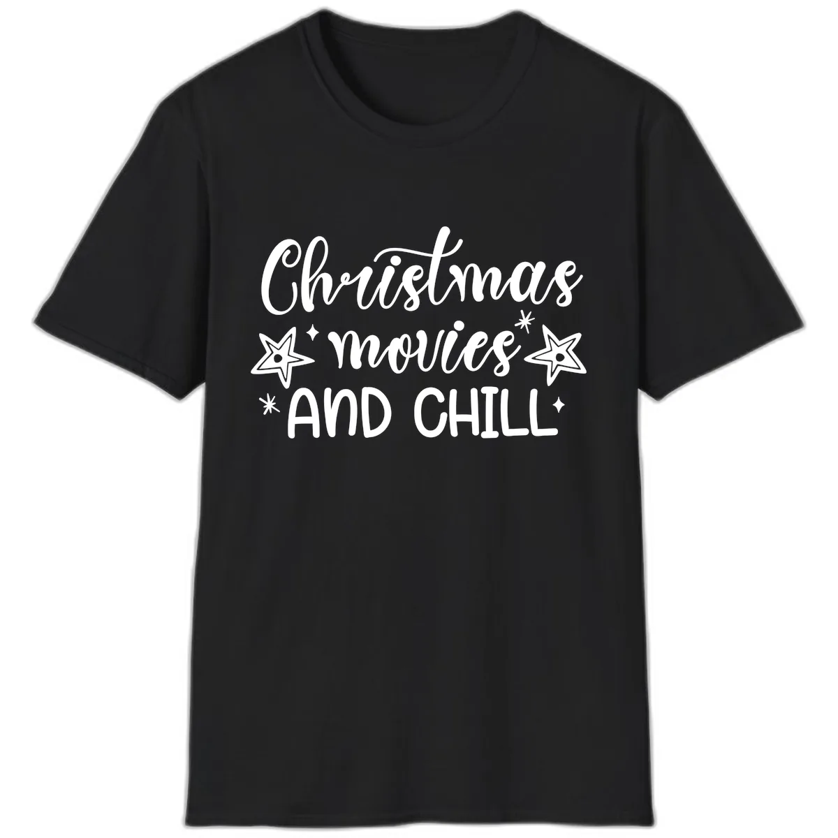 Christmas Movies And Chill Design T-Shirt in Black