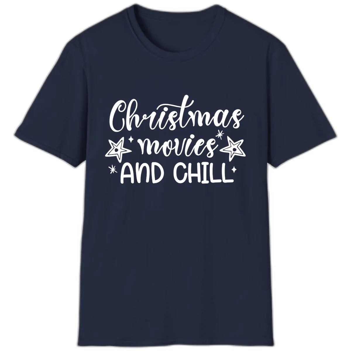 Christmas Movies And Chill Design T-Shirt in Navy
