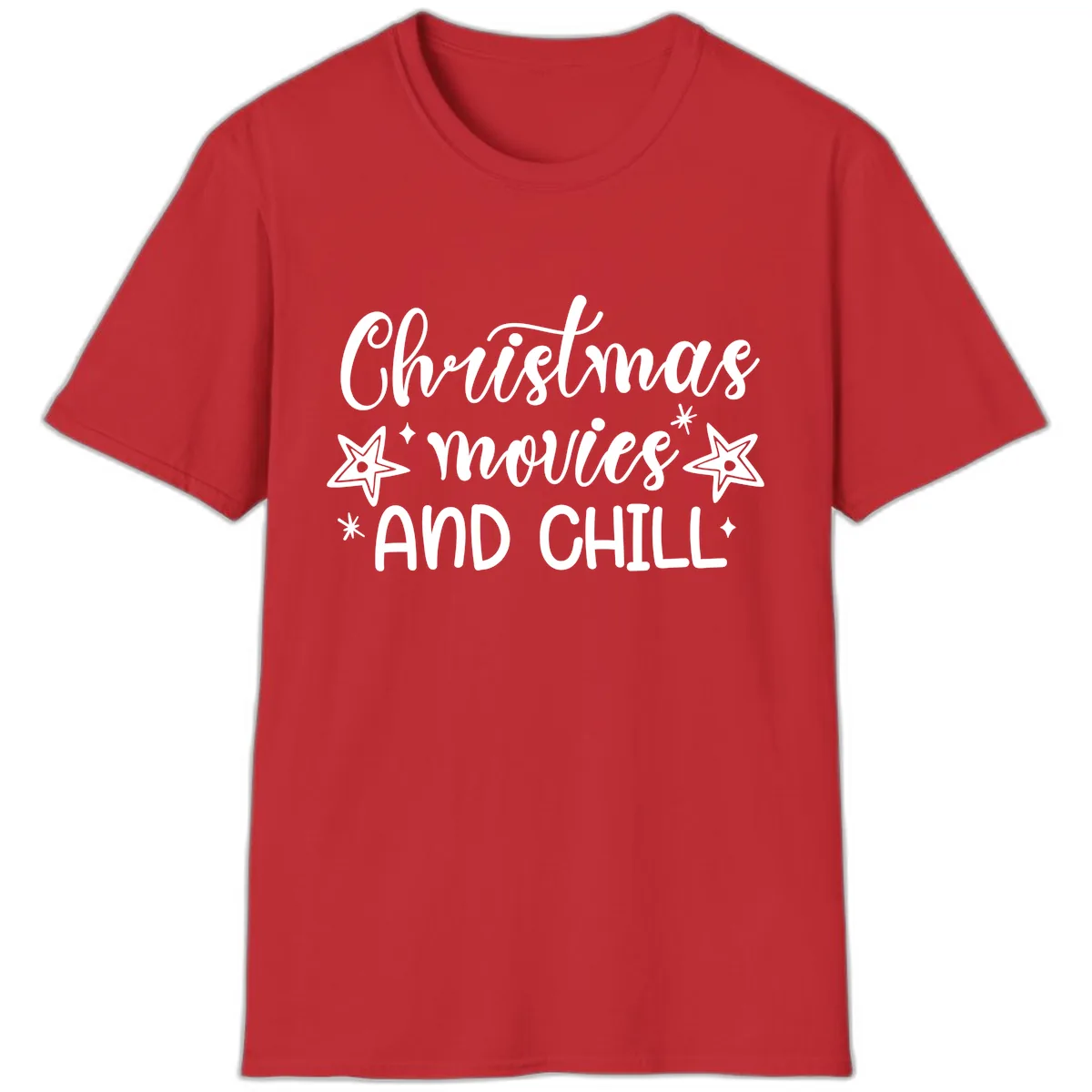 Christmas Movies And Chill Design T-Shirt in Red