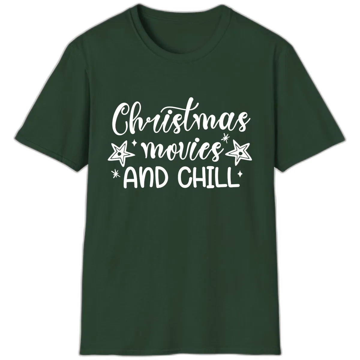 Christmas Movies And Chill Design T-Shirt in Forest Green
