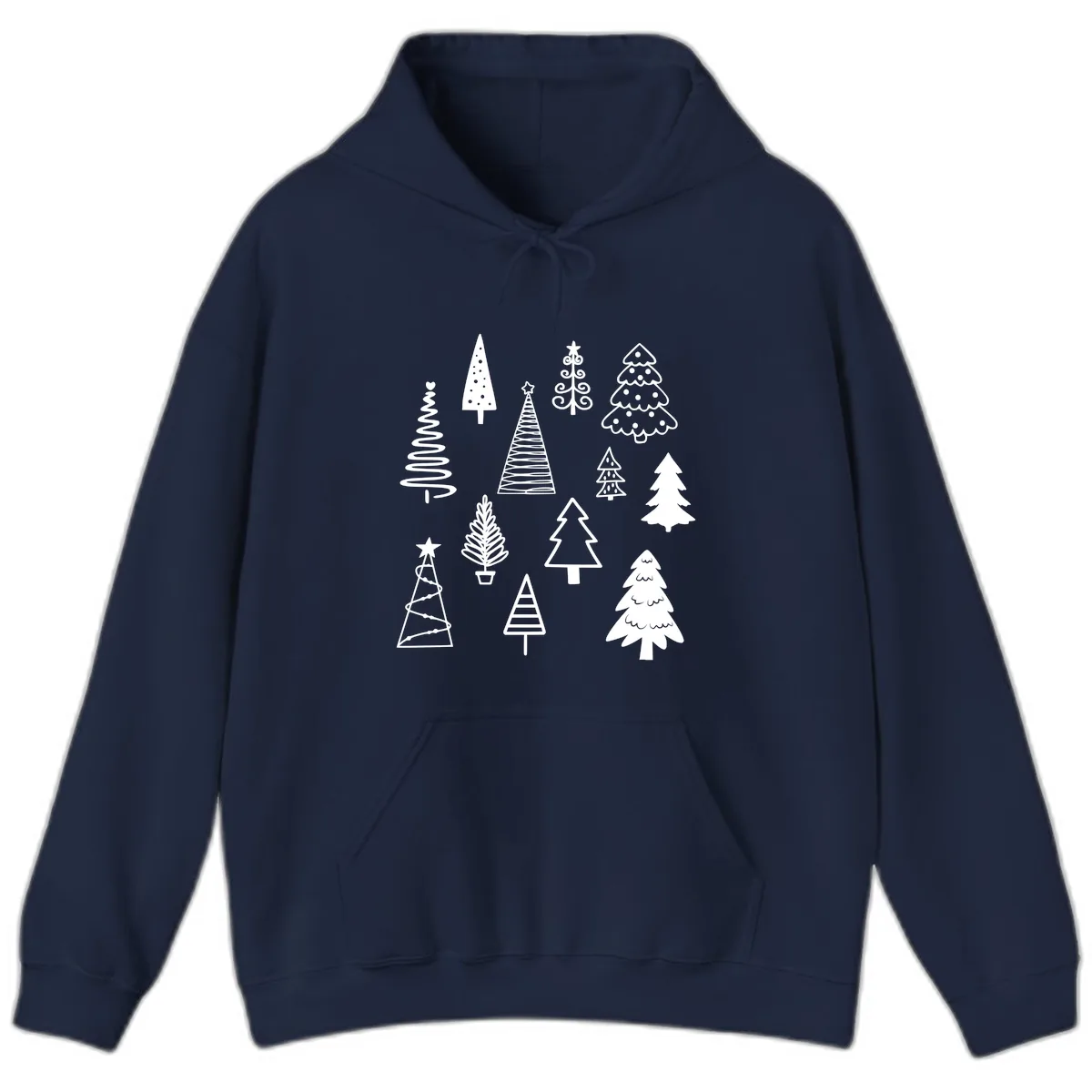 Whimsical Christmas Tree Collection Hoodie in Navy