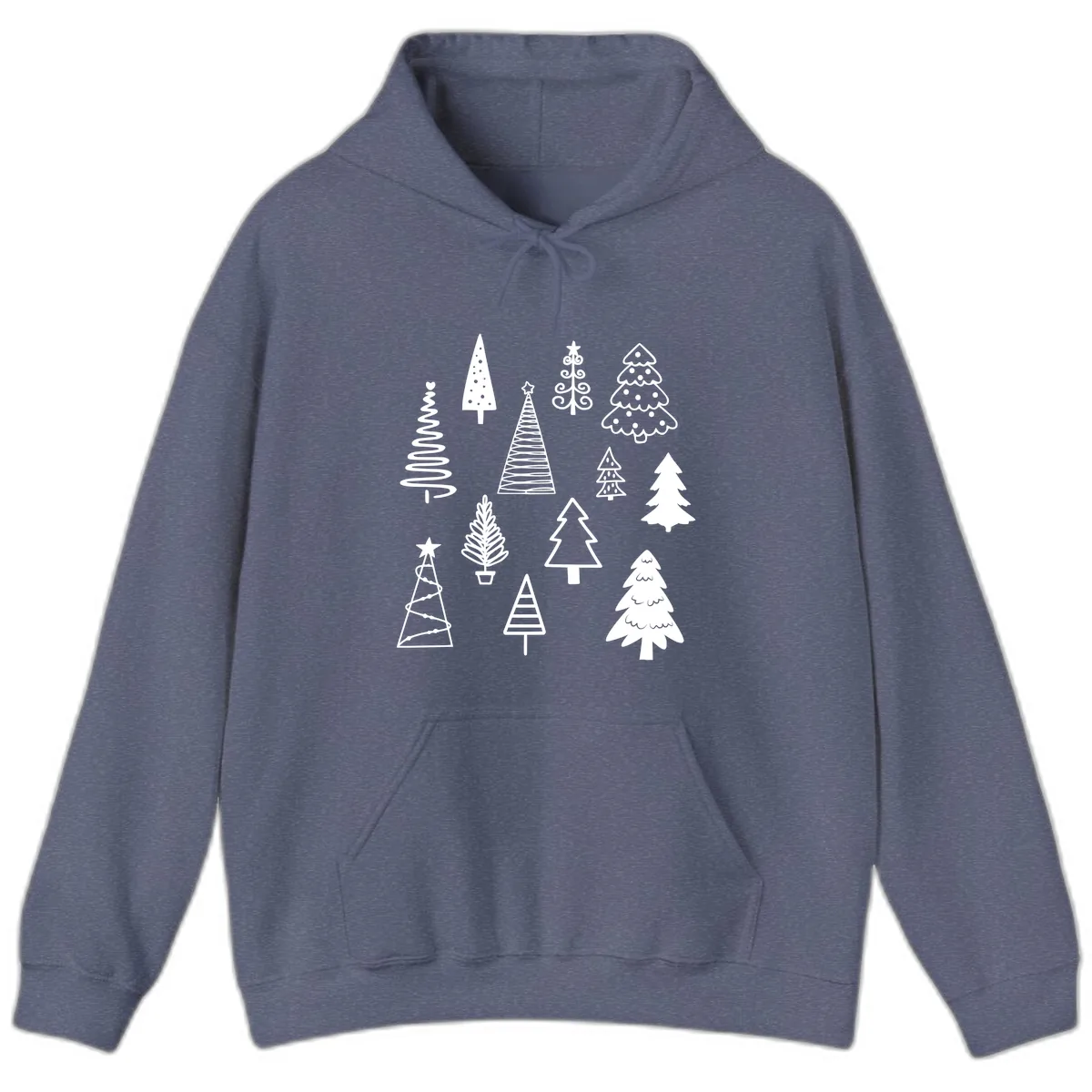 Whimsical Christmas Tree Collection Hoodie in Heather Navy