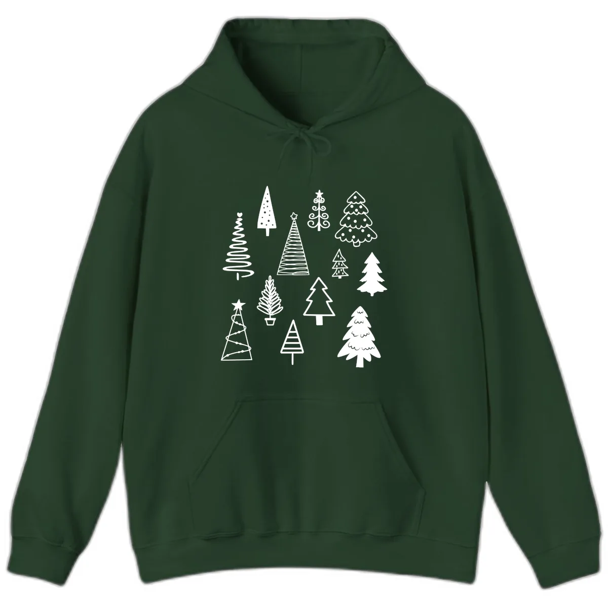 Whimsical Christmas Tree Collection Hoodie in Forest Green