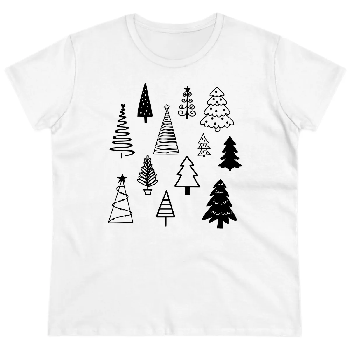 Whimsical Christmas Tree Collection Ladies Tee in White