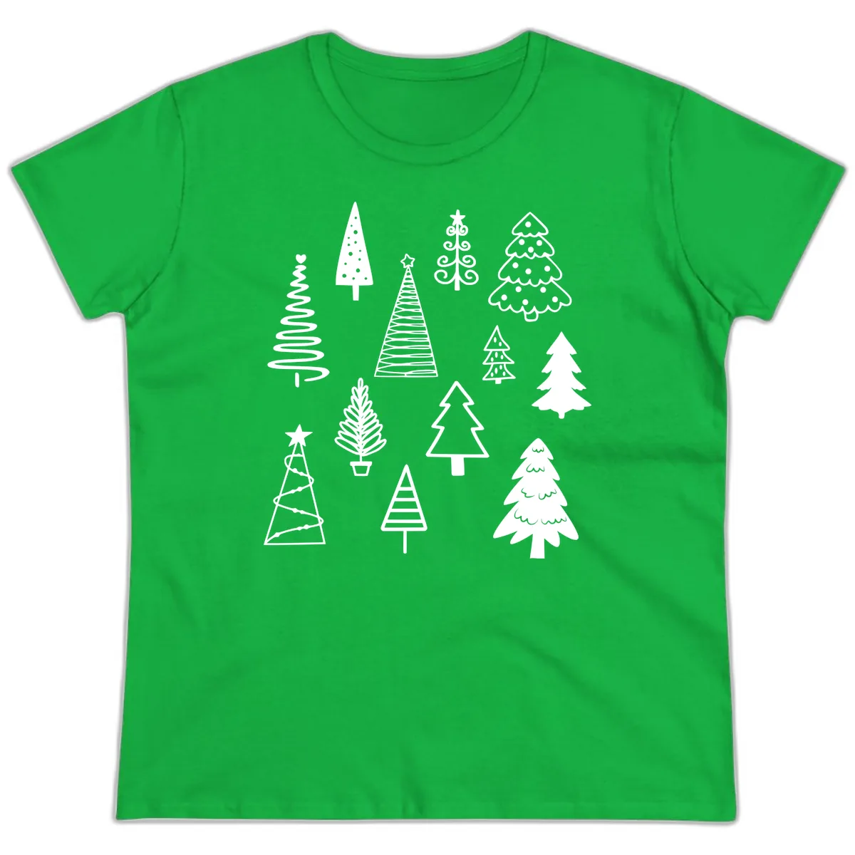 Whimsical Christmas Tree Collection Ladies Tee in Irish Green
