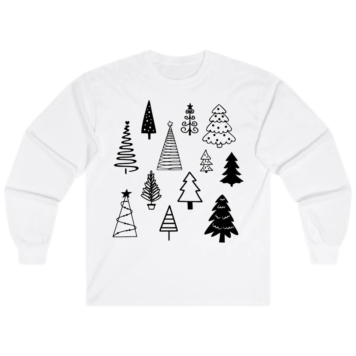 Whimsical Christmas Tree Collection Long Sleeve in White