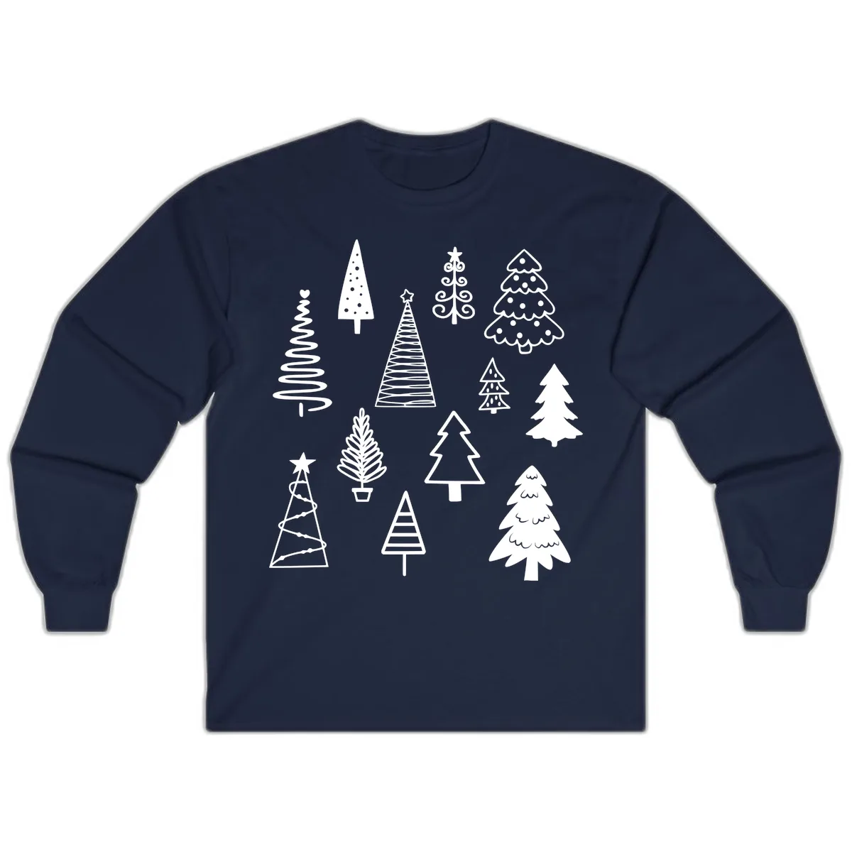 Whimsical Christmas Tree Collection Long Sleeve in Navy