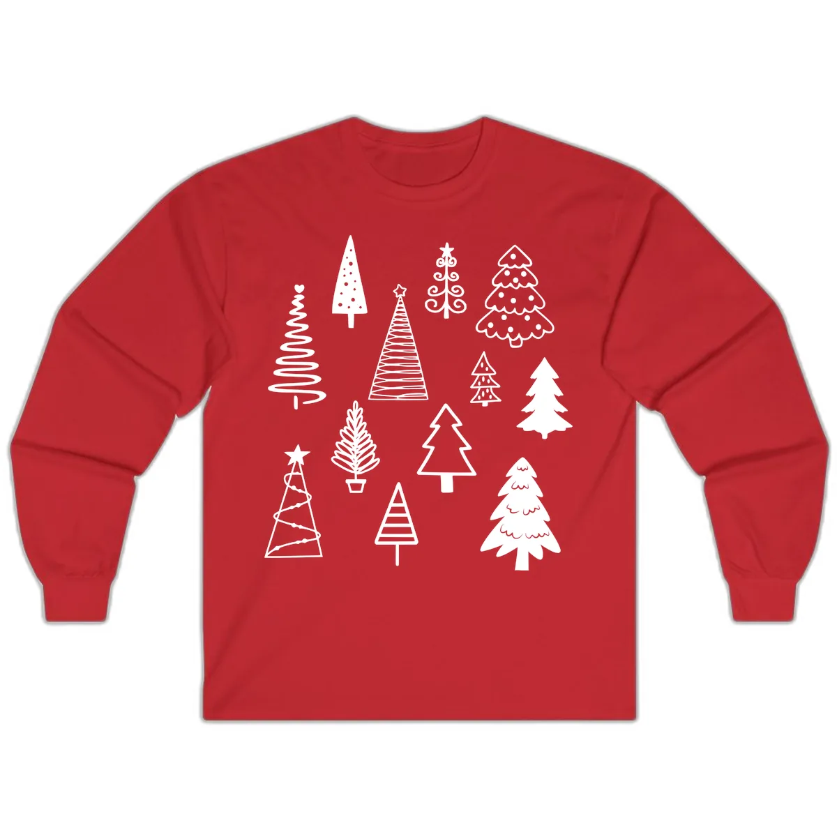 Whimsical Christmas Tree Collection Long Sleeve in Red