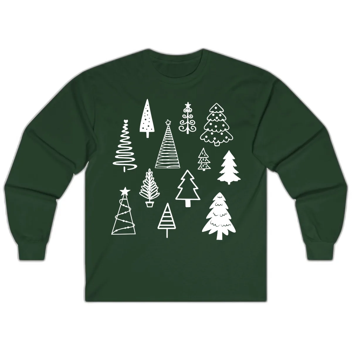 Whimsical Christmas Tree Collection Long Sleeve in Forest Green
