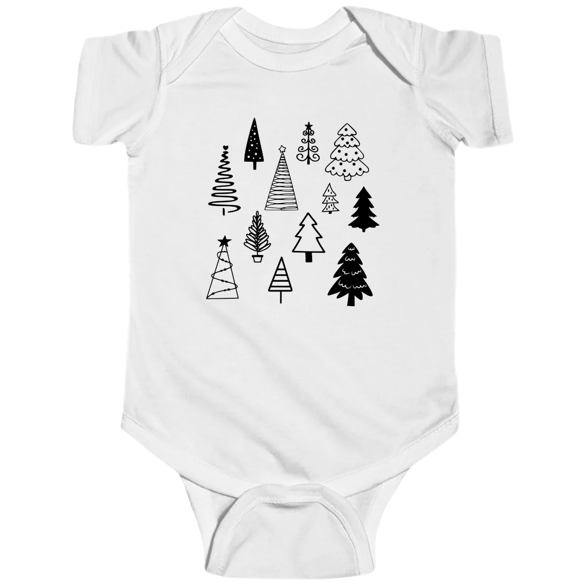 Whimsical Christmas Tree Collection Baby Onesie in White