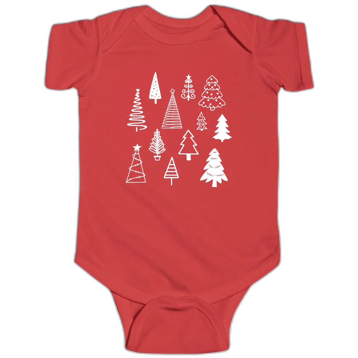 Whimsical Christmas Tree Collection Baby Onesie in Red