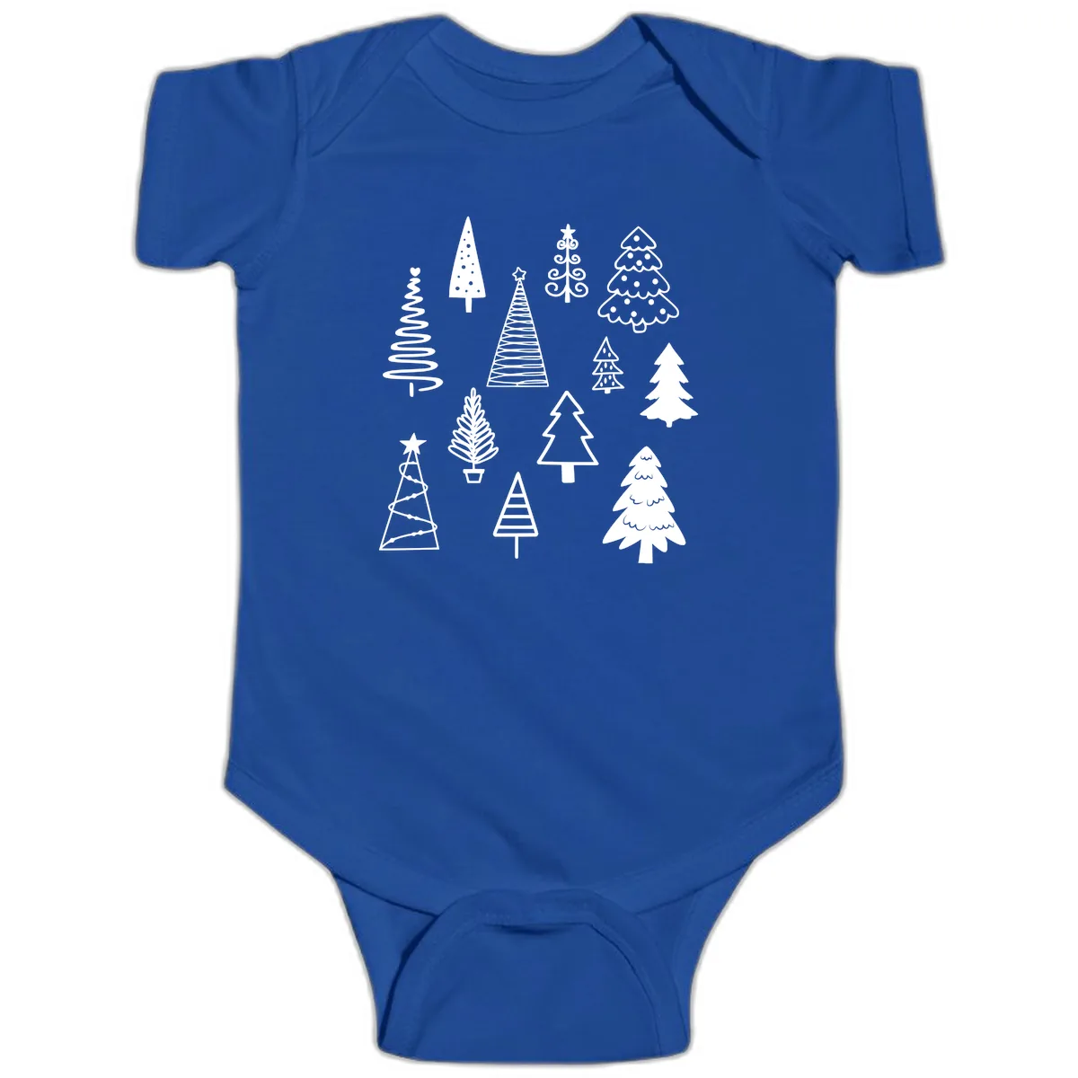 Whimsical Christmas Tree Collection Baby Onesie in Royal