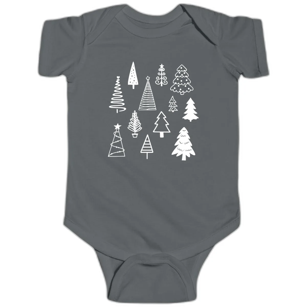 Whimsical Christmas Tree Collection Baby Onesie in Charcoal