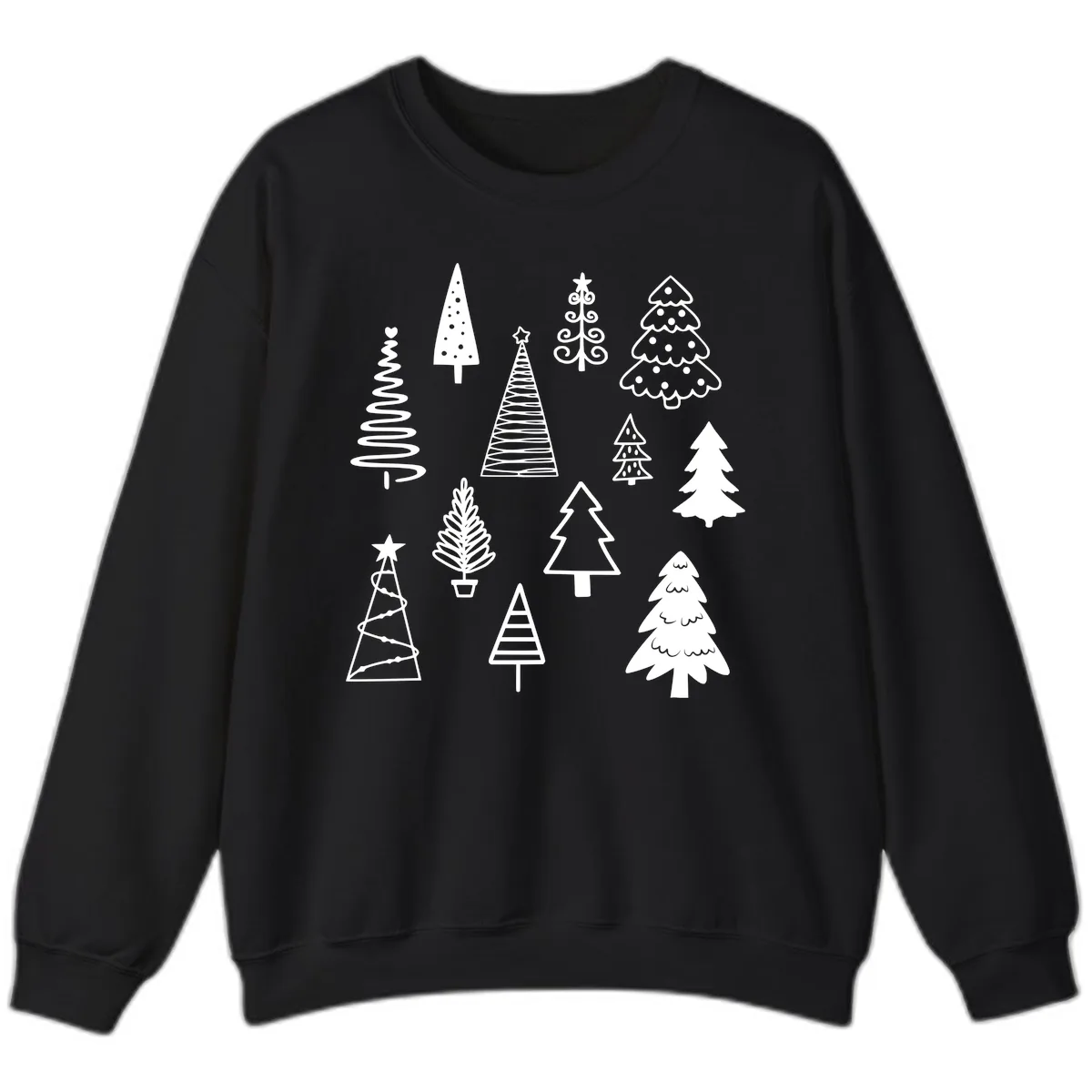 Whimsical Christmas Tree Collection Sweatshirt in Black