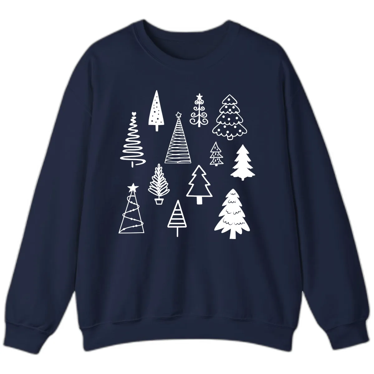 Whimsical Christmas Tree Collection Sweatshirt in Navy