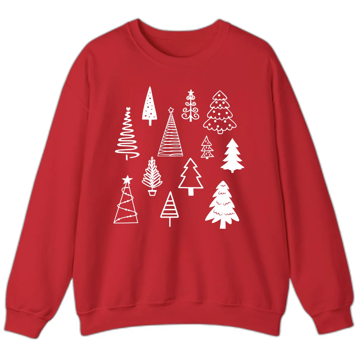 Whimsical Christmas Tree Collection Sweatshirt in Red