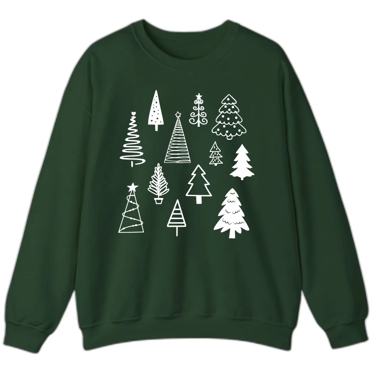 Whimsical Christmas Tree Collection Sweatshirt in Forest Green