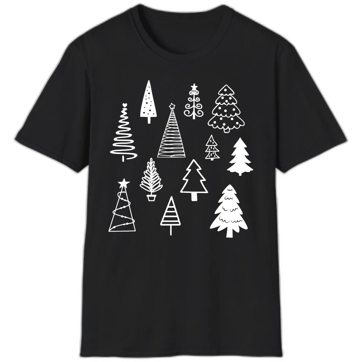 Whimsical Christmas Tree Collection T-Shirt in Black