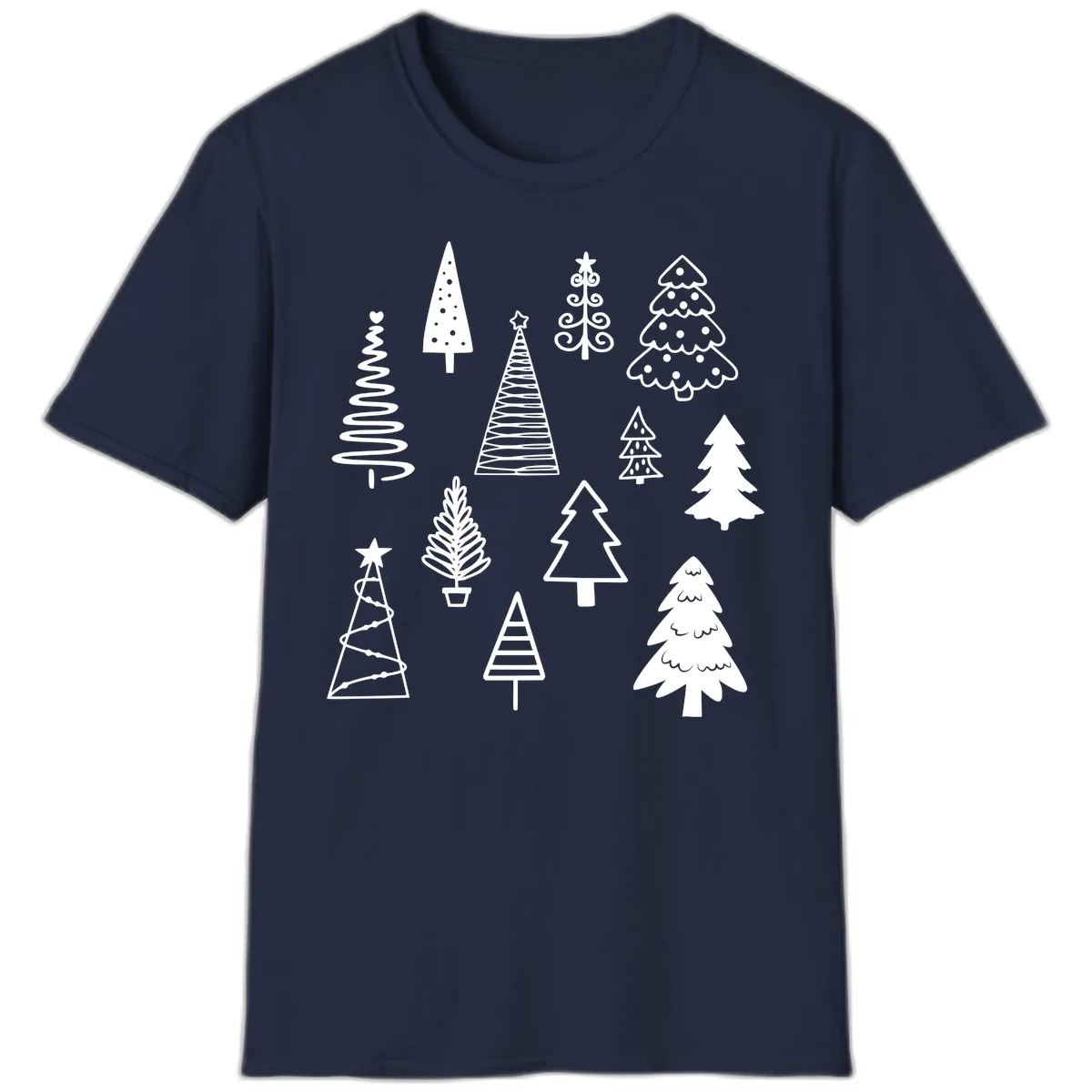 Whimsical Christmas Tree Collection T-Shirt in Navy