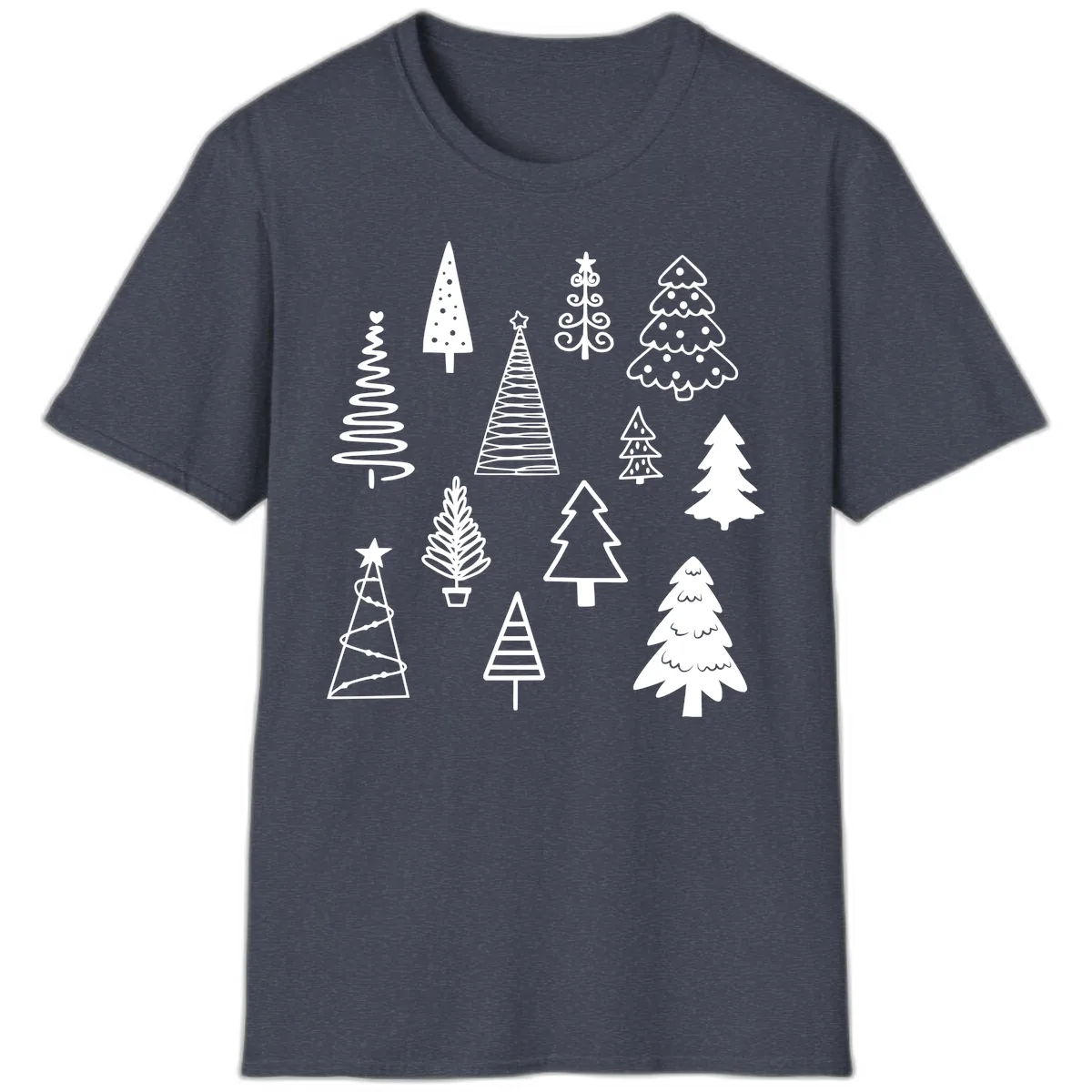 Whimsical Christmas Tree Collection T-Shirt in Heather Navy