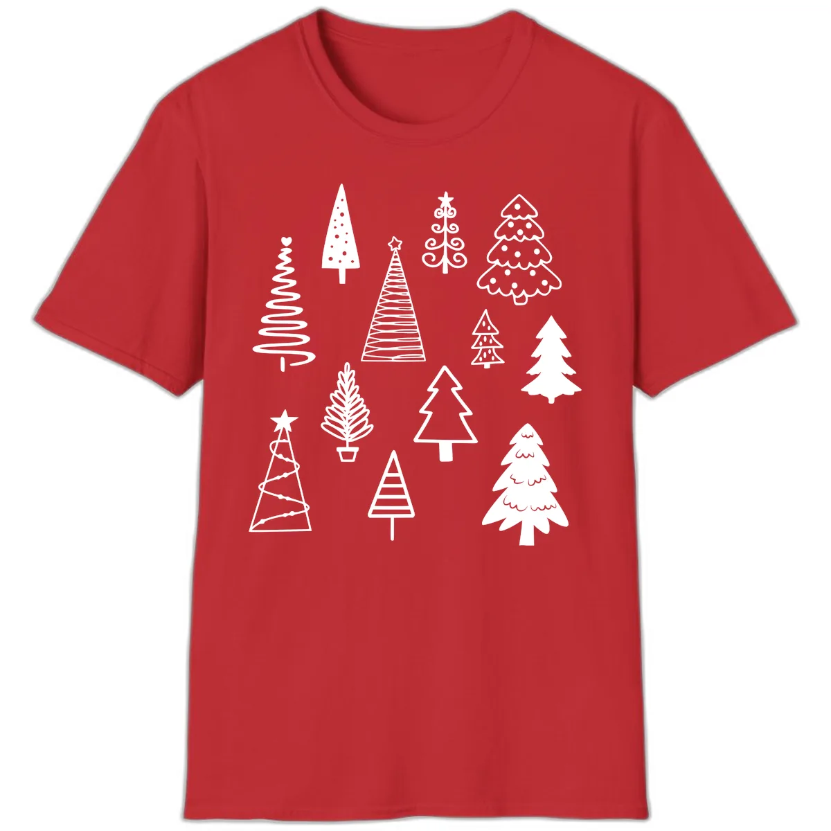 Whimsical Christmas Tree Collection T-Shirt in Red