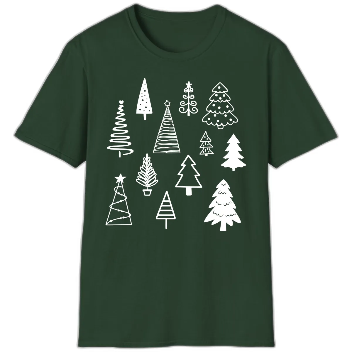 Whimsical Christmas Tree Collection T-Shirt in Forest Green