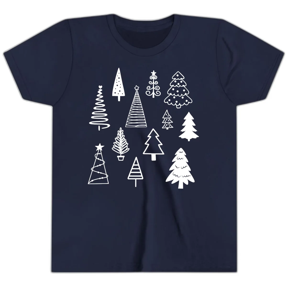Whimsical Christmas Tree Collection Youth T-Shirt in Navy
