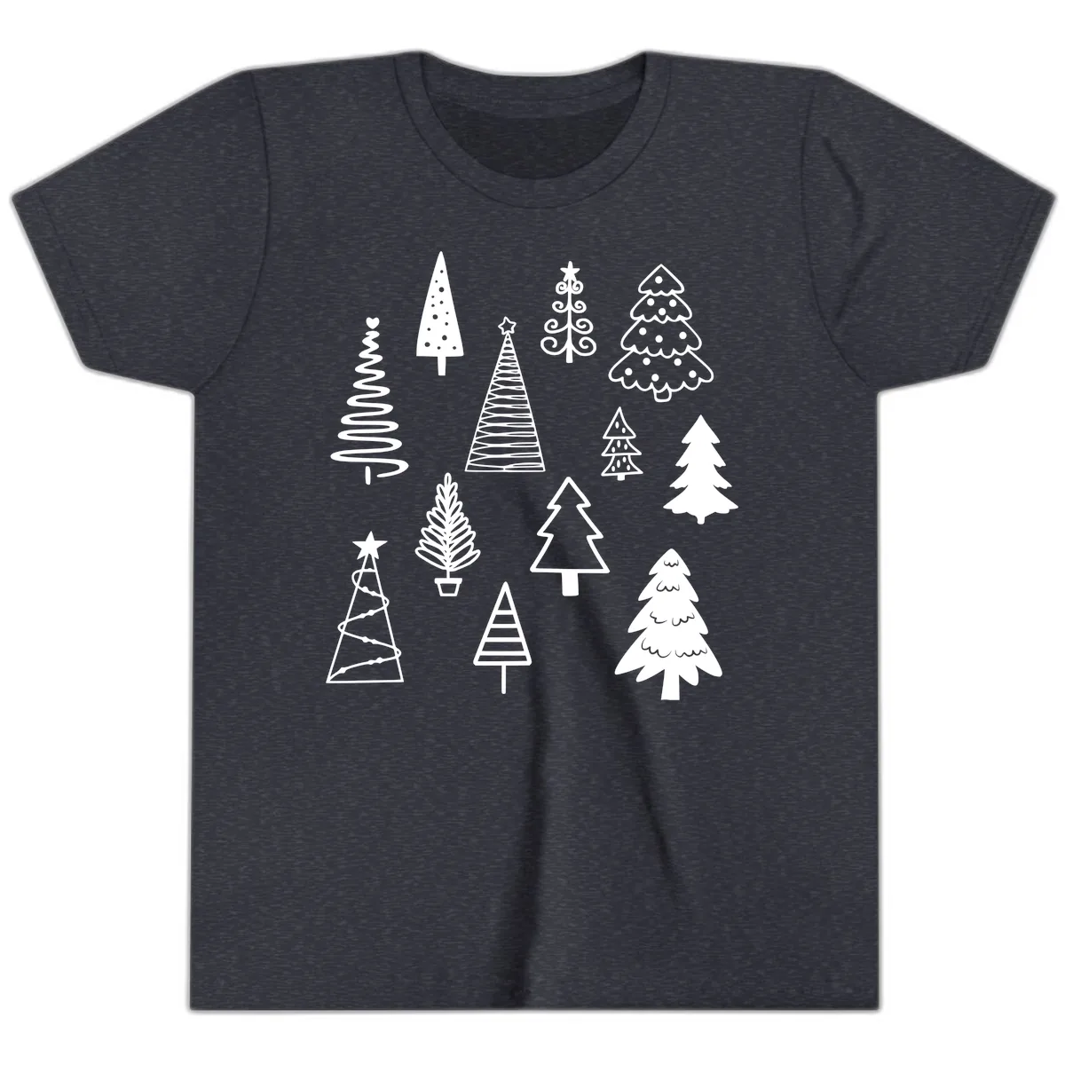 Whimsical Christmas Tree Collection Youth T-Shirt in Heather Navy