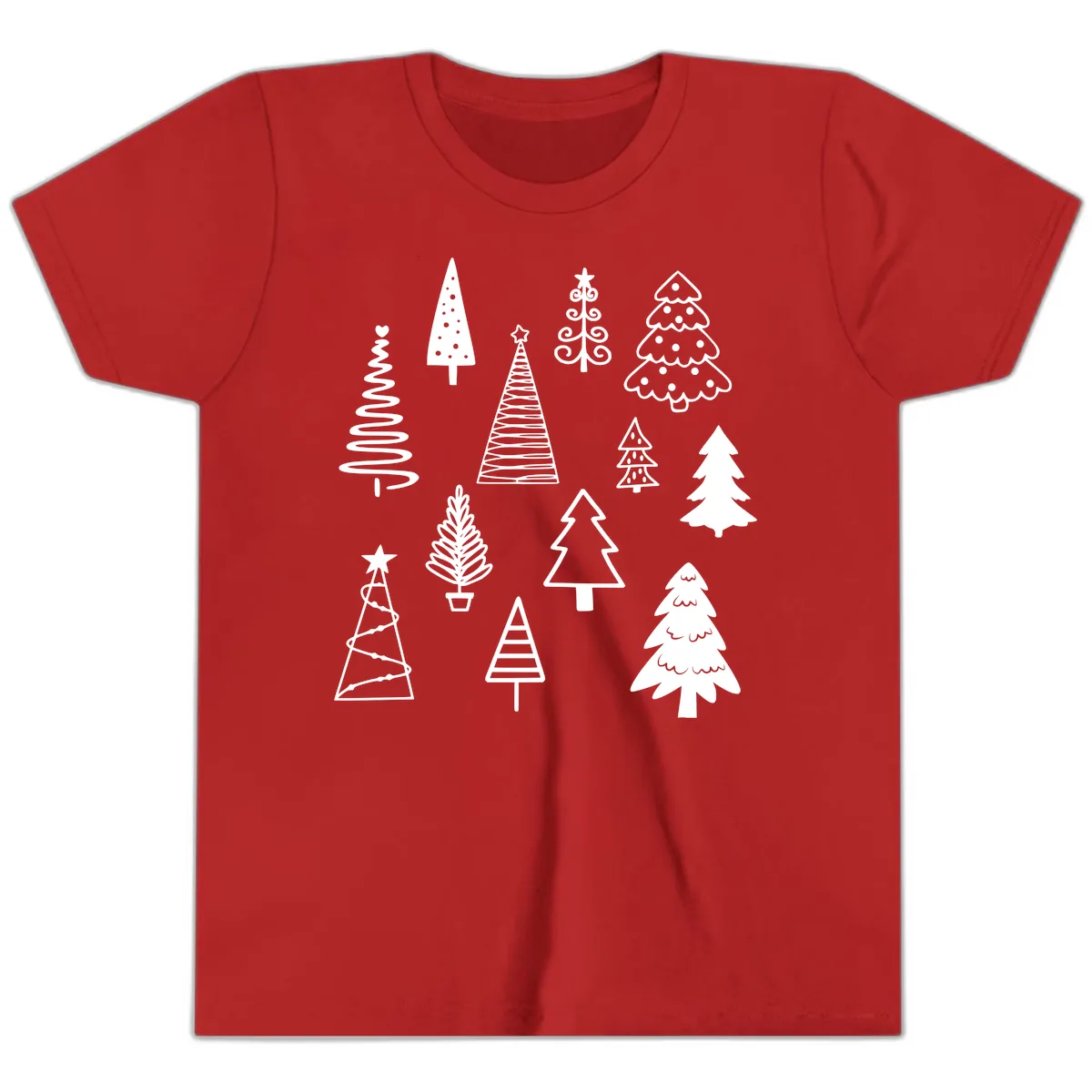 Whimsical Christmas Tree Collection Youth T-Shirt in Red