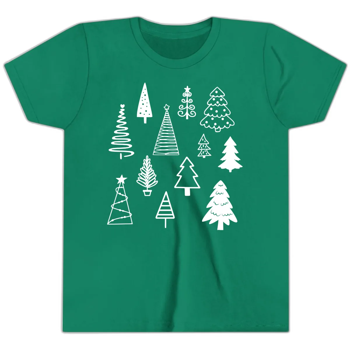 Whimsical Christmas Tree Collection Youth T-Shirt in Kelly