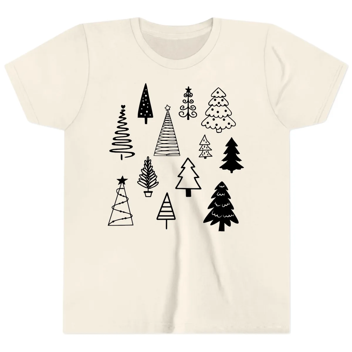 Whimsical Christmas Tree Collection Youth T-Shirt in Natural