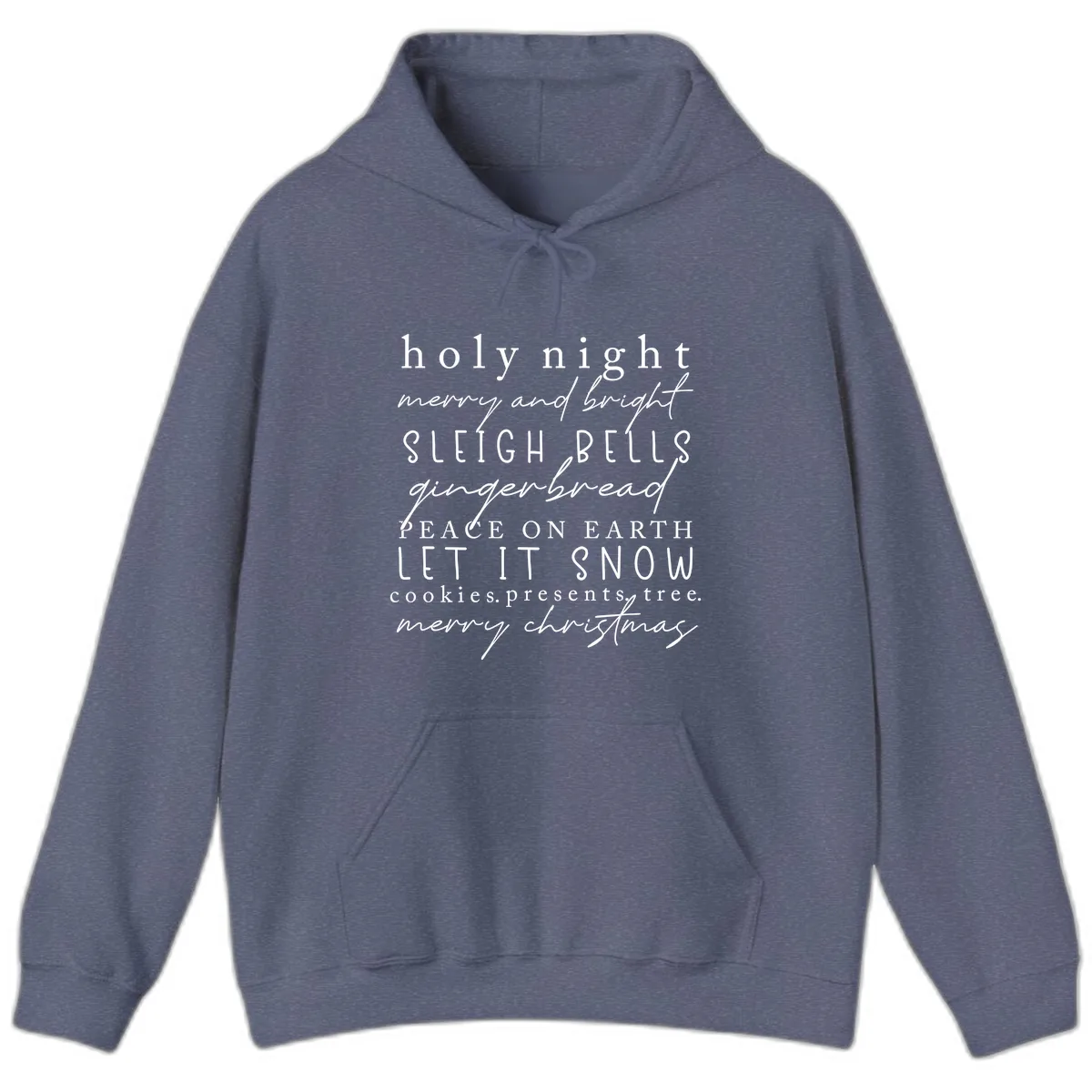 Holiday Phrases Typography Hoodie in Heather Navy