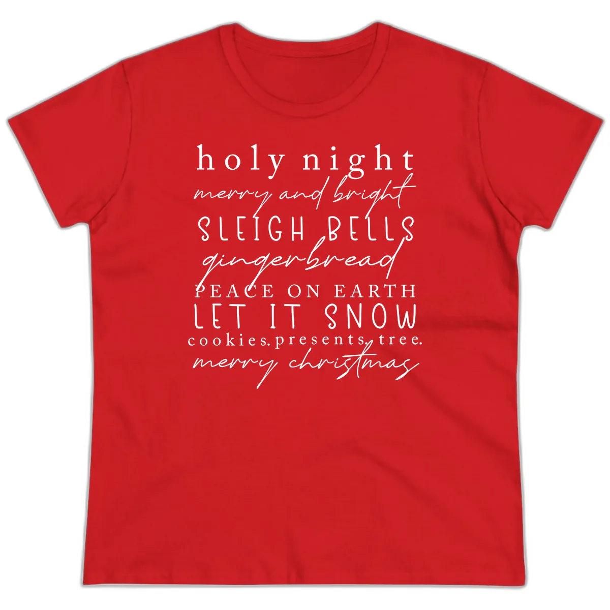 Holiday Phrases Typography Ladies Tee in Red