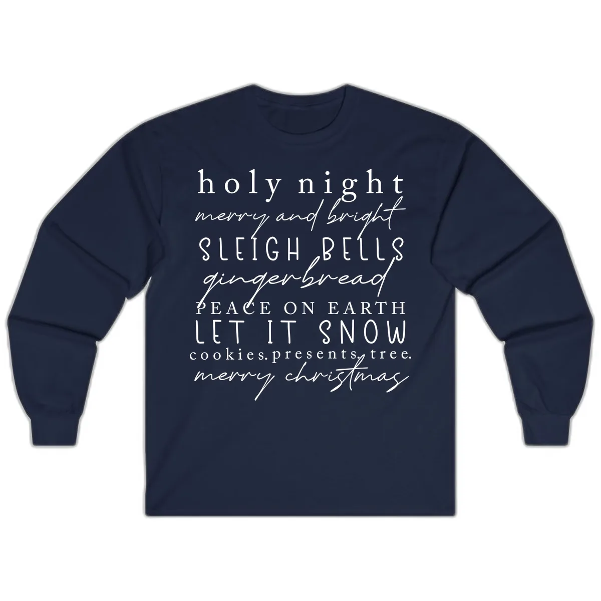 Holiday Phrases Typography Long Sleeve in Navy