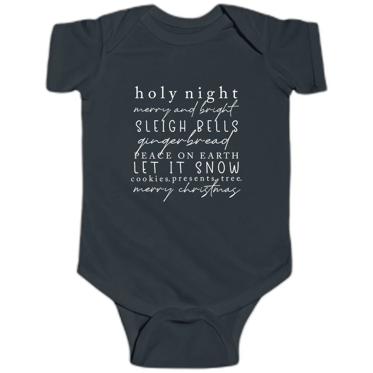 Holiday Phrases Typography Baby Onesie in Black