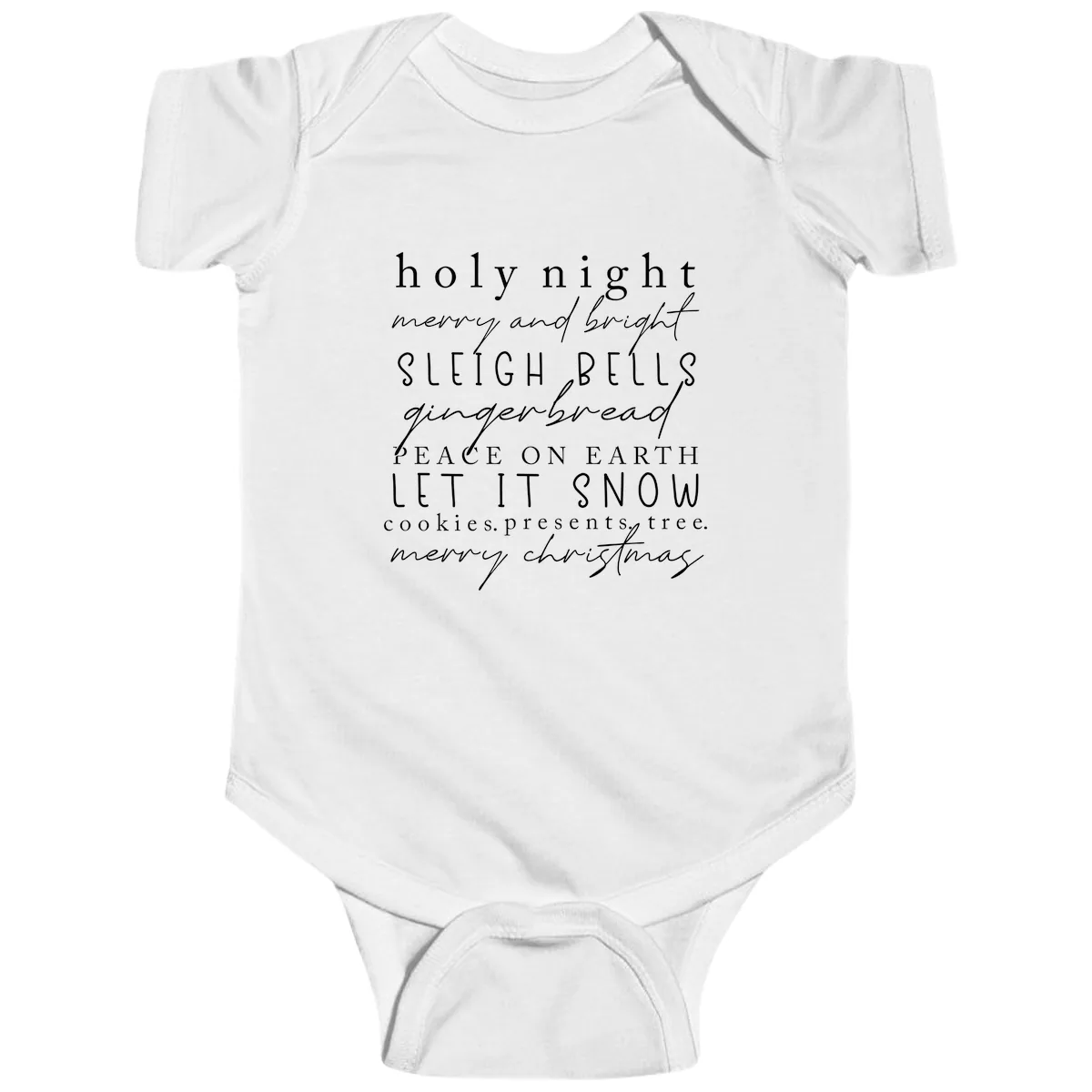 Holiday Phrases Typography Baby Onesie in White