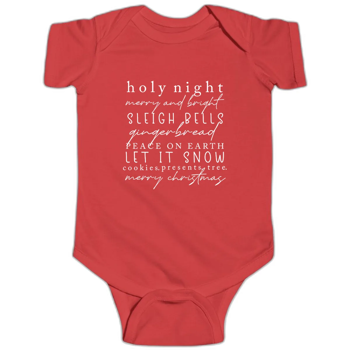 Holiday Phrases Typography Baby Onesie in Red